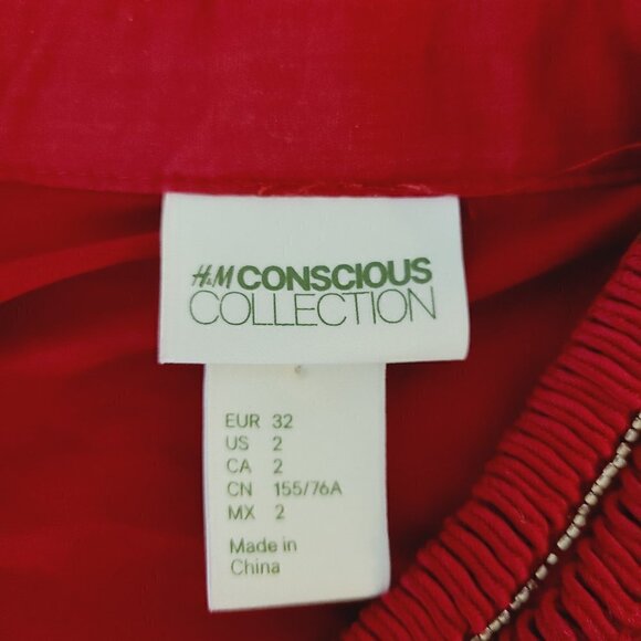 H&M Conscious Collection Top 2 Red Lightweight V-Neck Long Sleeve Popover - Picture 5 of 6